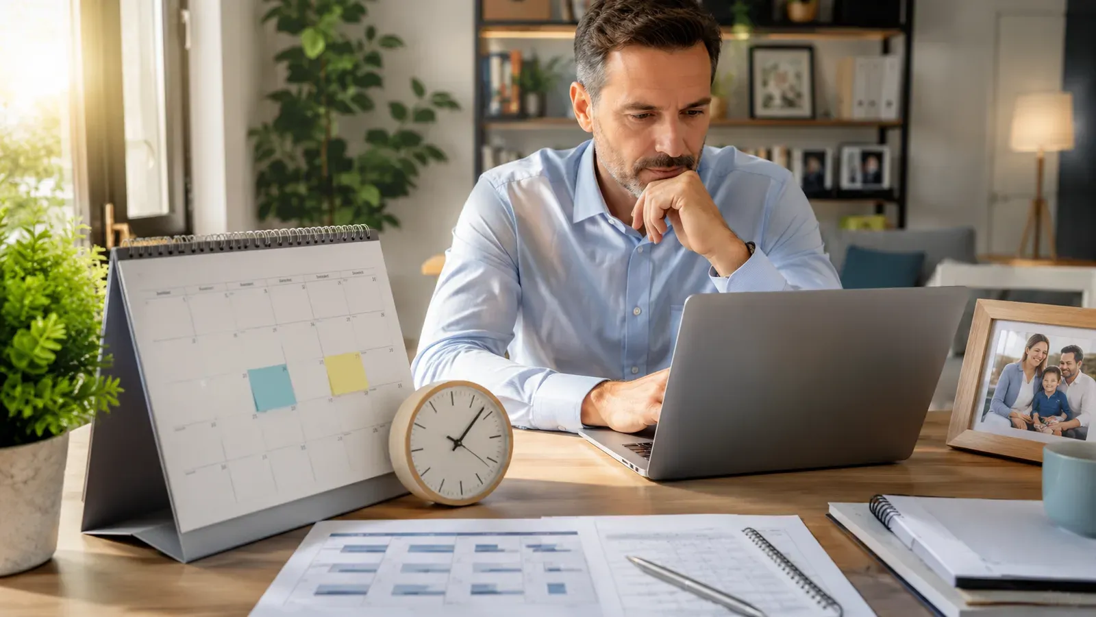 Silla de oficina ergonómica junto a un escritorio ajustable, en un espacio de trabajo luminoso